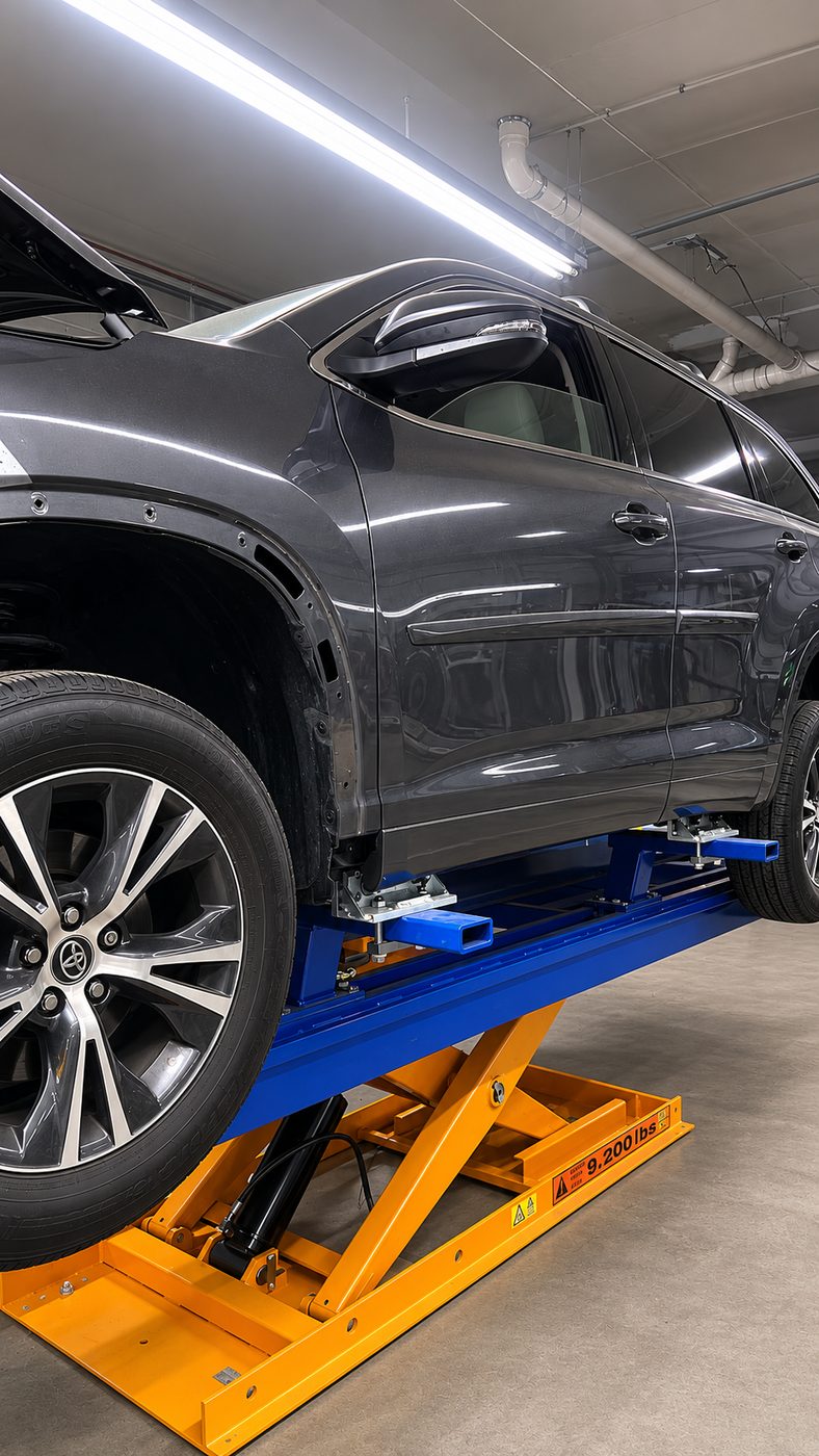 SUV on the Car-O-Liner frame bench and measuring system in Fairview, NJ